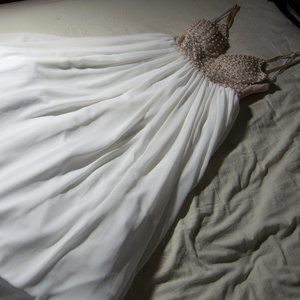White and Gold Long Formal Dress